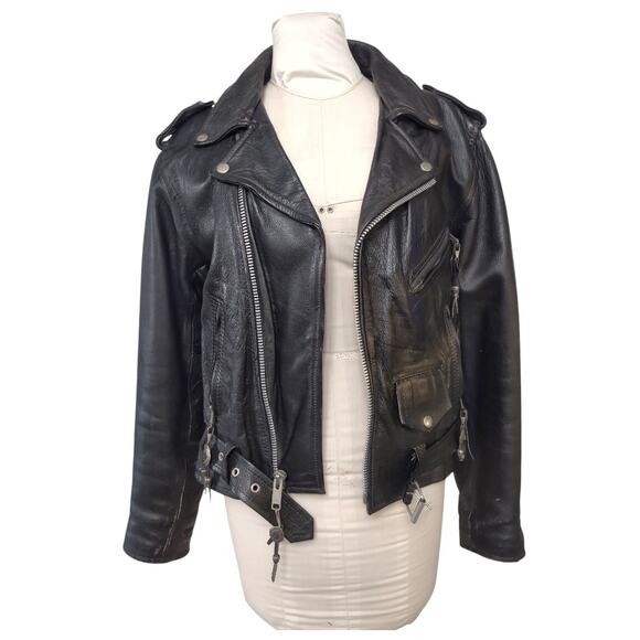 USA BIKERS Vintage Black Leather Moto Jacket Size 40 Thinsulate Removable Vest - Picture 5 of 14